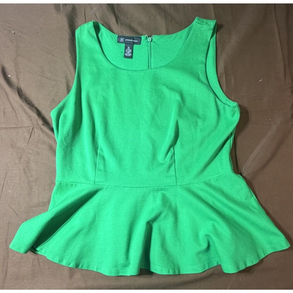 INC International Concepts Women's Green Peplum Sleeveless Stretch Top Size XL